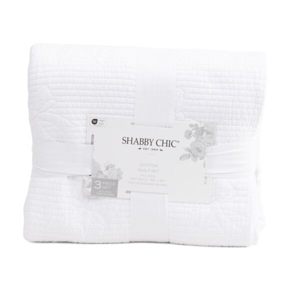 SHABBY CHIC Cotton Tossed Bow Quilt Set